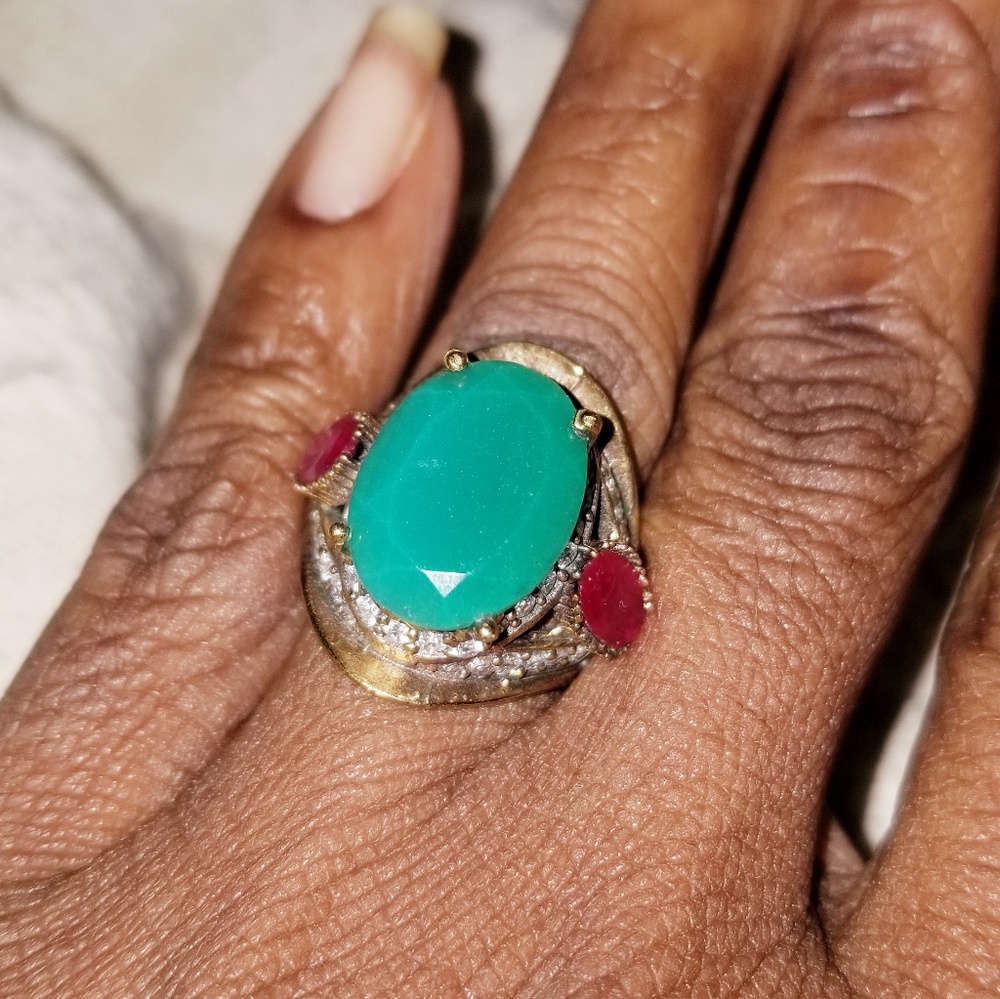 💥SALE 3 for $35💥   Synthetic Emerald, Ruby, White Topaz Gemstone Ring